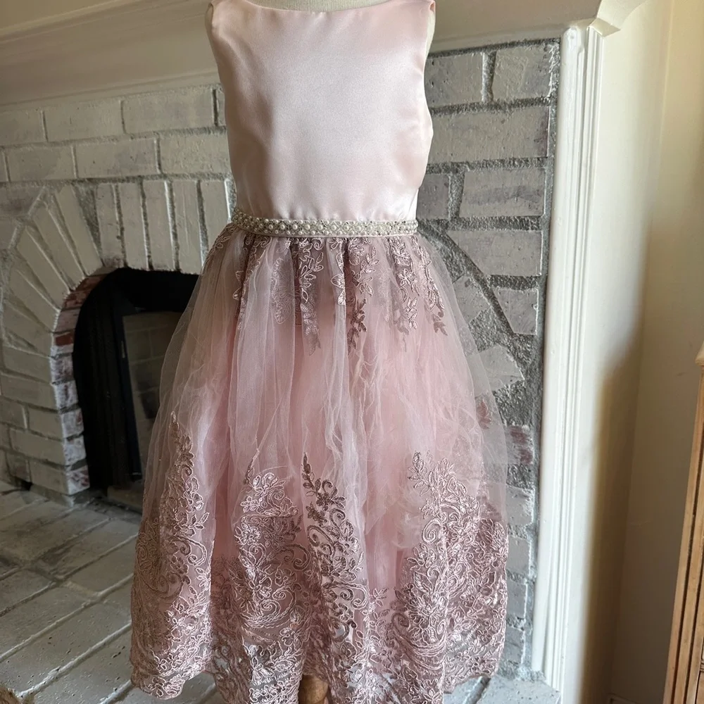 Elegant Pink Lace Kids Dress 3T
